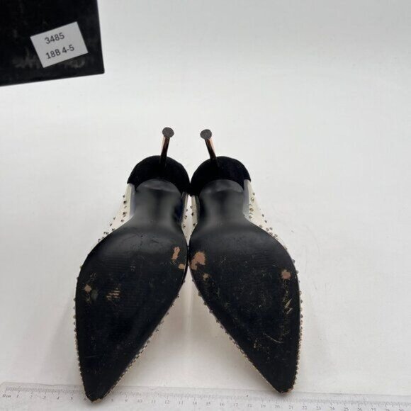 FSJ Black Studded Pointed Toe Transparent Pumps High Heels Shoes - Picture 7 of 8